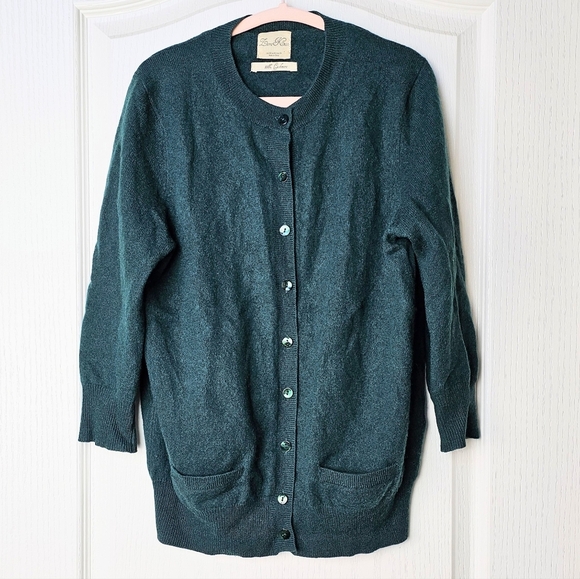 Zara Knit Women's 100% Cashmere Dark Green Cardigan Sweater 3/4 Sleeve, MED - Picture 1 of 8